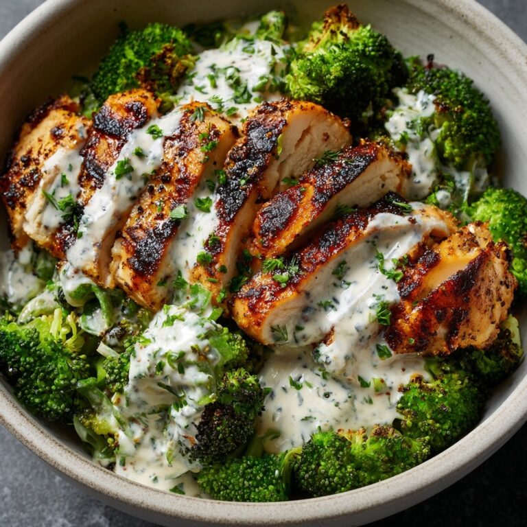 Grilled Chicken & Broccoli Bowls with Creamy Garlic Sauce Recipe